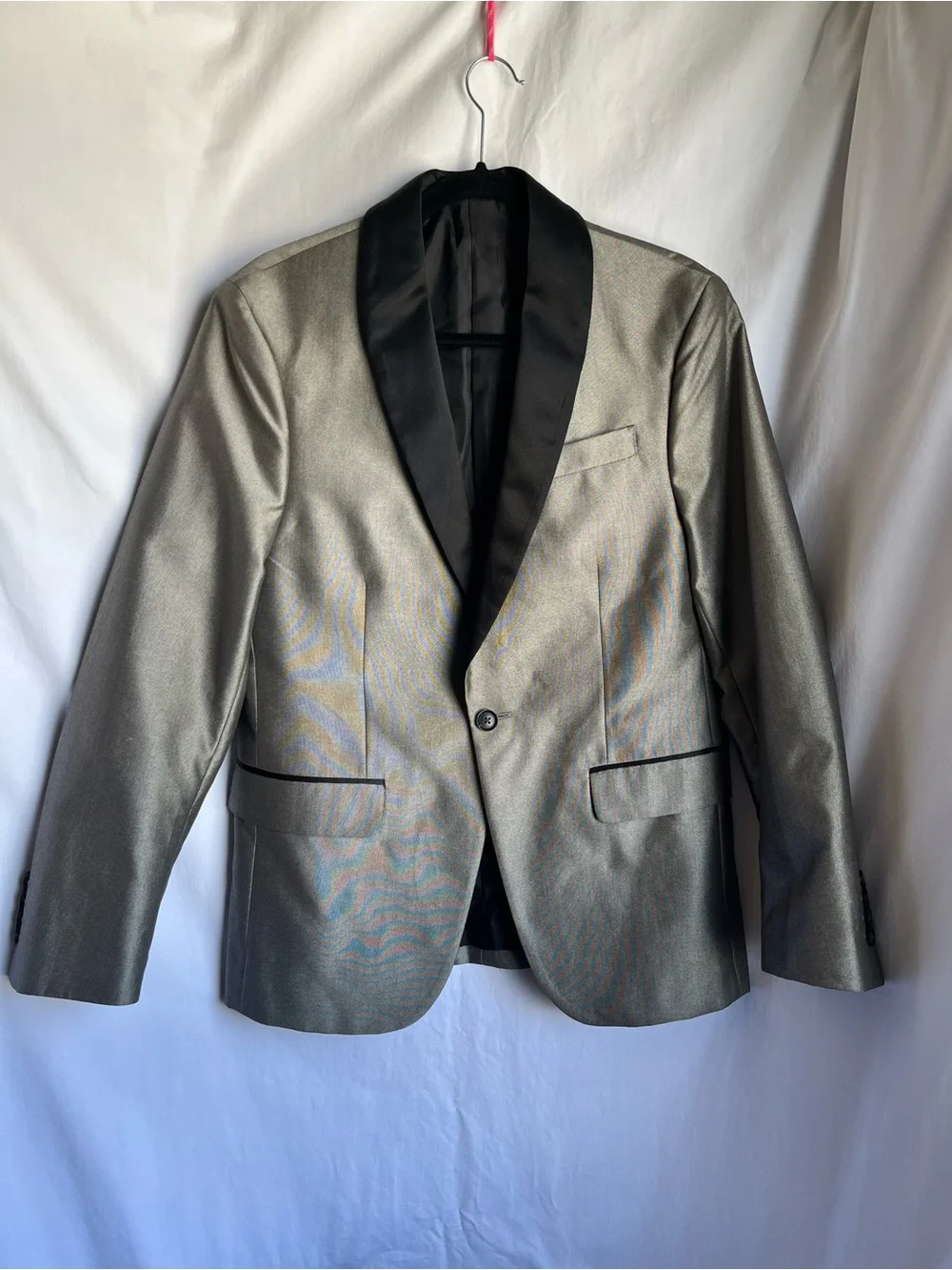 jf j.ferrar Silver Tuxedo Jacket with Black Shawl Collar